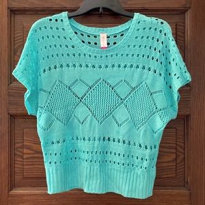 Mint Green No Boundaries Crochet Mild-Crop Top, Size Medium